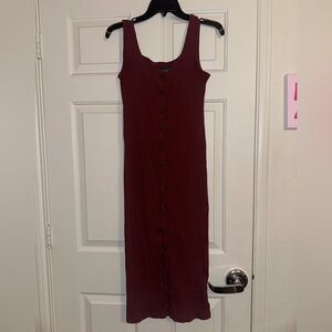 GAP Burgundy Midi Dress with Button-Front